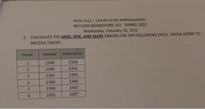 BUSI 3321 -OPERATIONS MANAGEMENI IN-CLASS