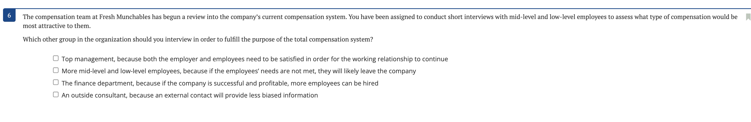 6 The compensation team at Fresh Munchables has