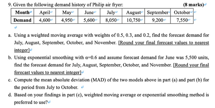 9. Given the following demand history of Philip