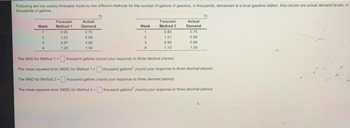 please solve a-d Folioweg are two weeky forecasts