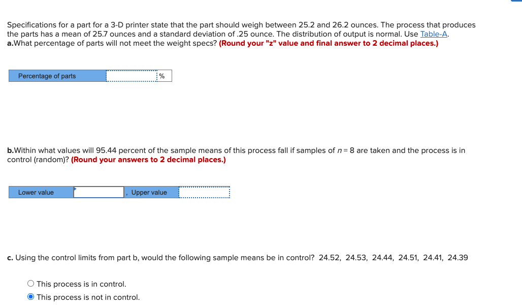 Specifications for a part for a 3-D printer state