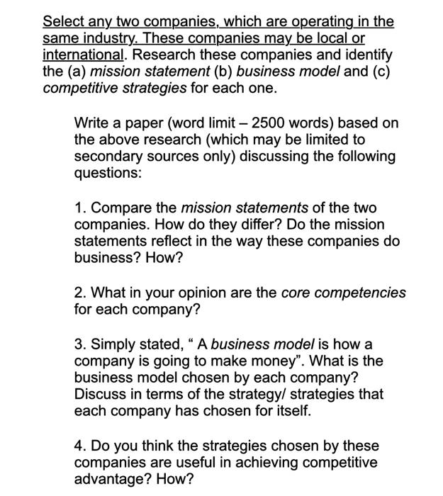 Select any two companies, which are operating in