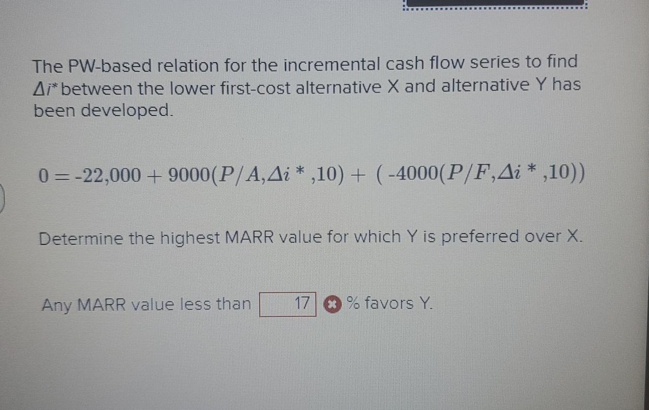 The PW-based relation for the incremental cash
