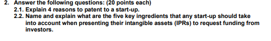 2. Answer the following questions: (20 points