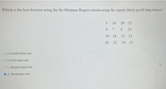 Which is the best decision using the the Minimax