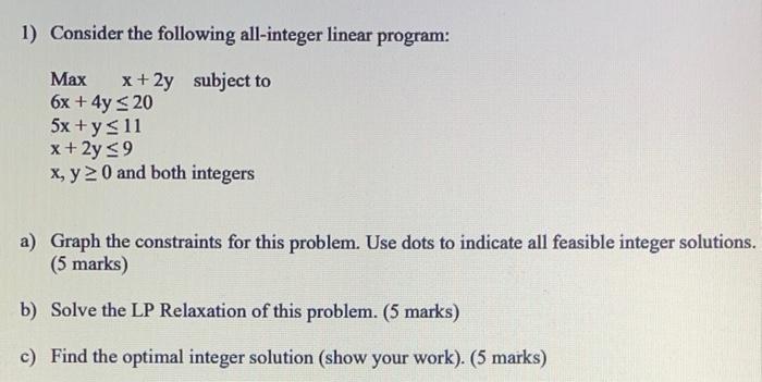 1) Consider the following all-integer linear