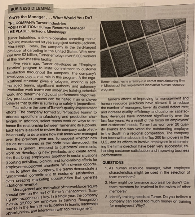 Directions: Go to the Business Dilemma on Turner