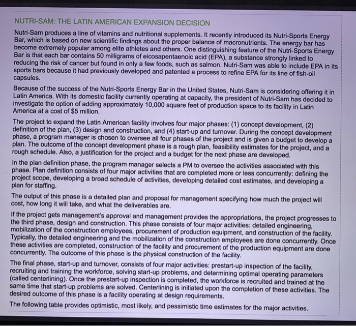 what types of information does nutri-sam's top