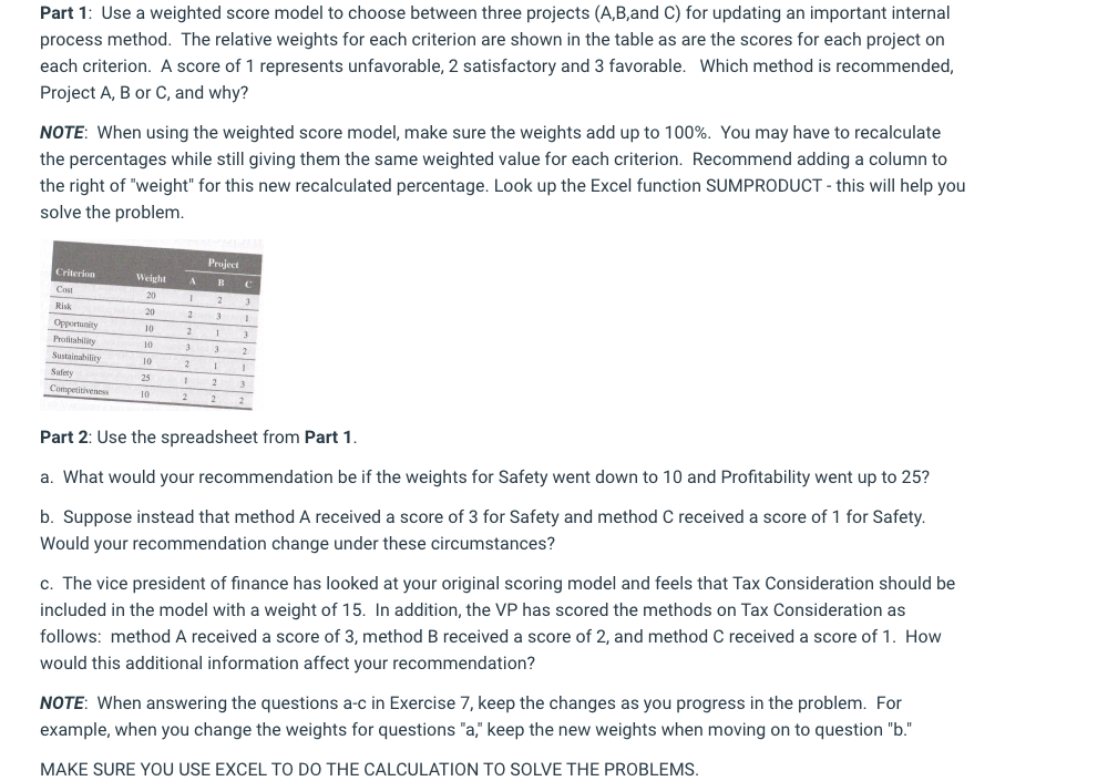 Part 1: Use a weighted score model to choose