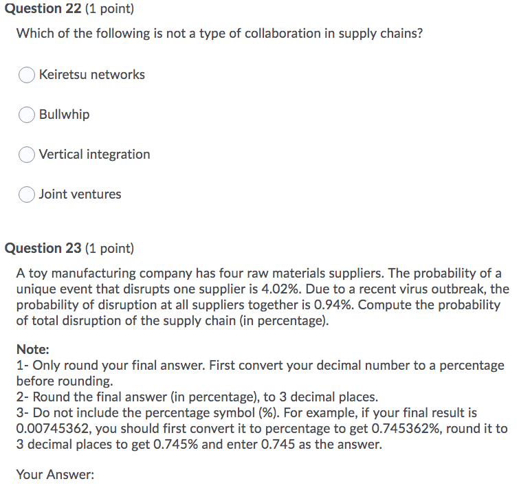 Question 22 (1 point) Which of the following is
