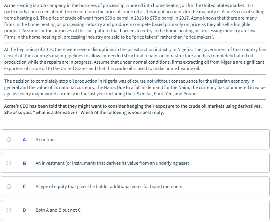 Acme Heating is a US company in the business of