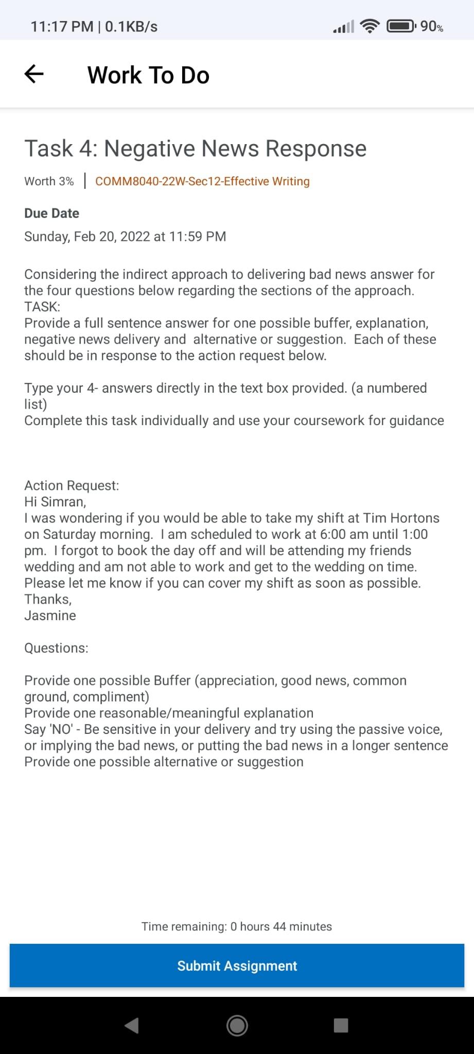 11:17 PM 0.1 KB/s 90% Work To Do Task 4: Negative