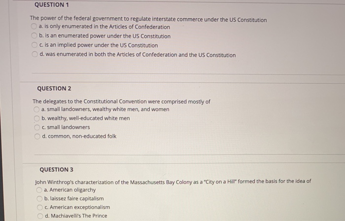 QUESTION 1 The power of the federal government to