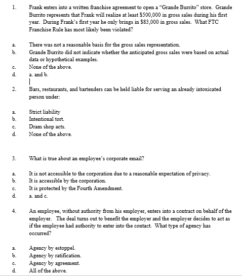 1. Frank enters into a written franchise