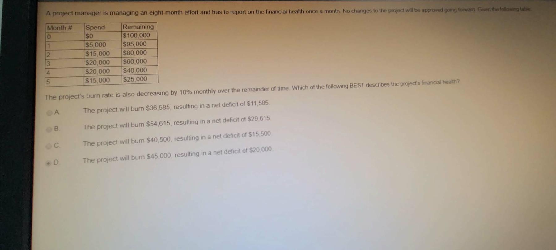 A project manager is managing an eight-month