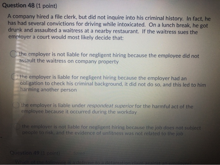 Question 48 (1 point) A company hired a file