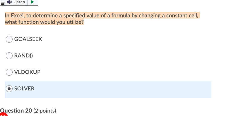 Listen In Excel, to determine a specified value