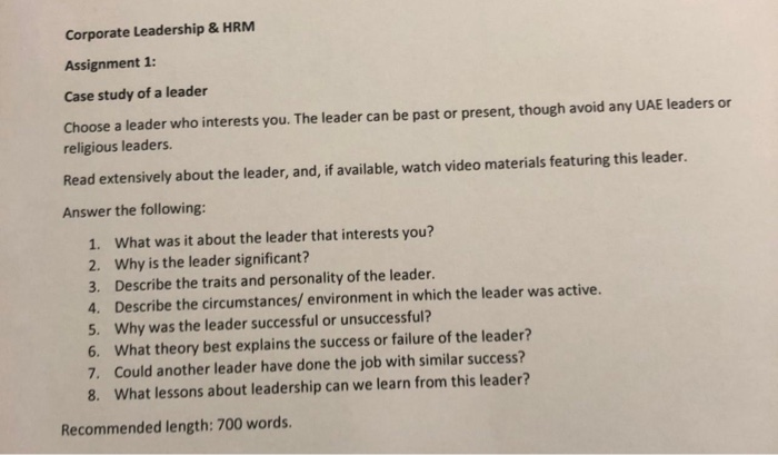 Corporate Leadership & HRM Assignment 1: Case