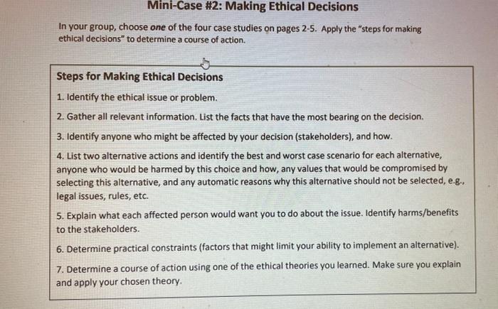 Subject is Business values and ethics Mini-Case