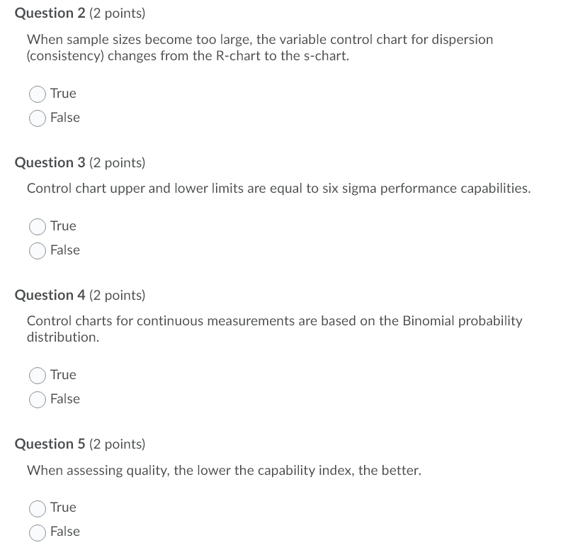 Question 2 (2 points) When sample sizes become