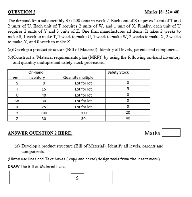 QUESTION 2 Marks (8+32=40] The demand for a