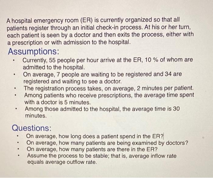 . A hospital emergency room (ER) is currently