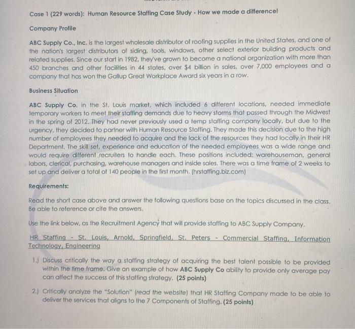 my course for human resuorses Case 1 (229 words):