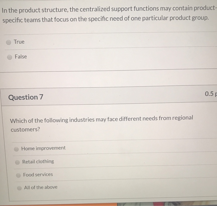 In the product structure, the centralized support