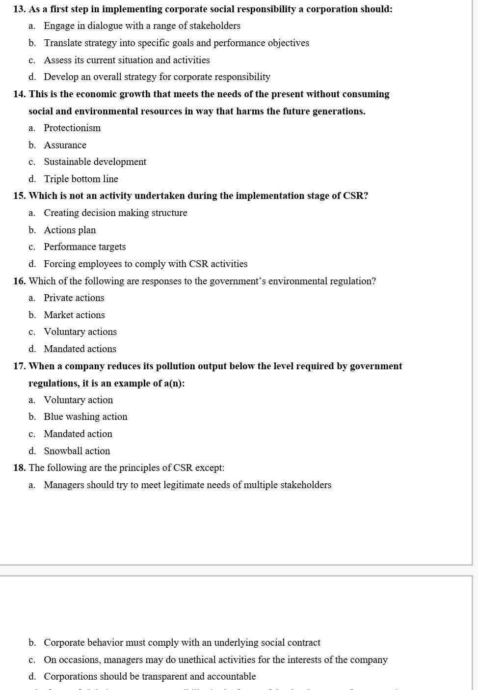 13. As a first step in implementing corporate