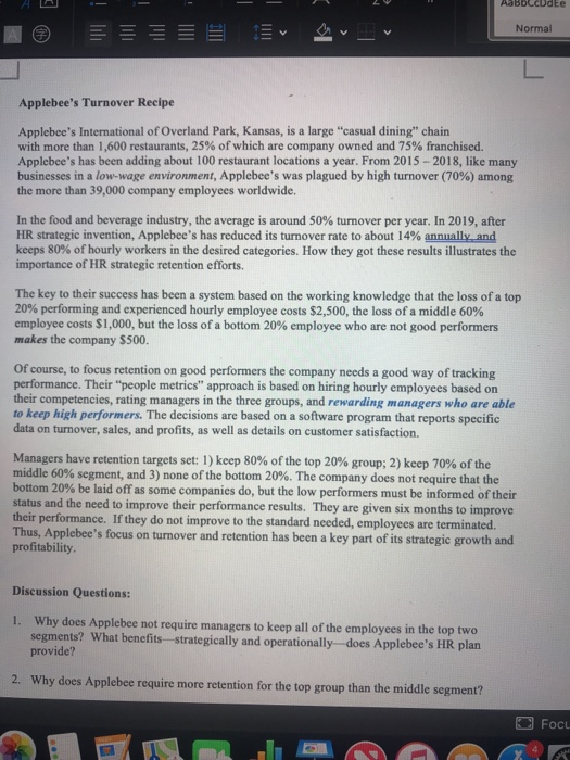 Applebee Case Study with 5 question help me !