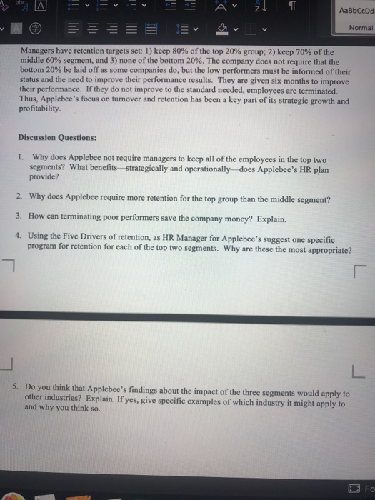 Applebee Case Study with 5 question help me !