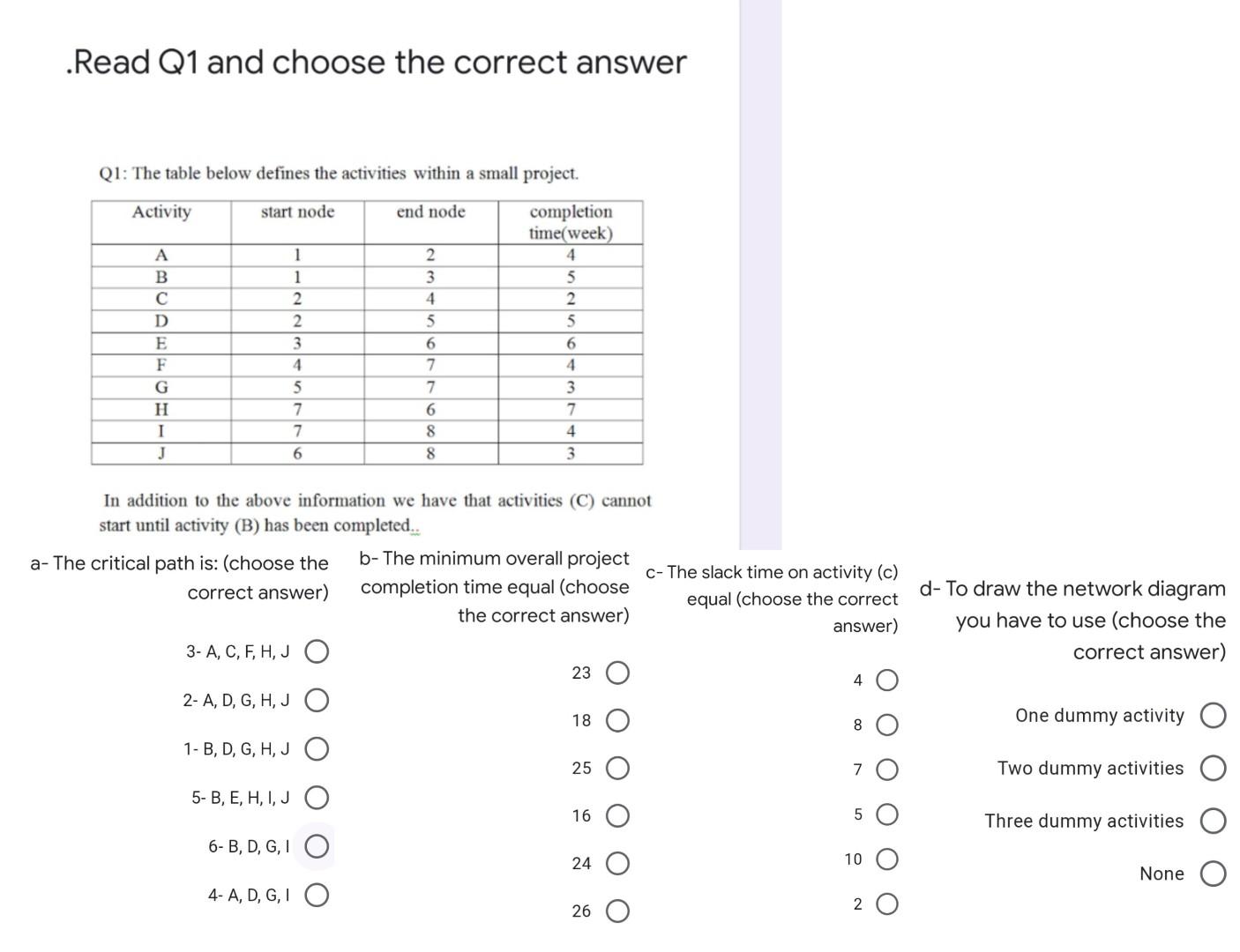 answer all please .Read Q1 and choose the correct