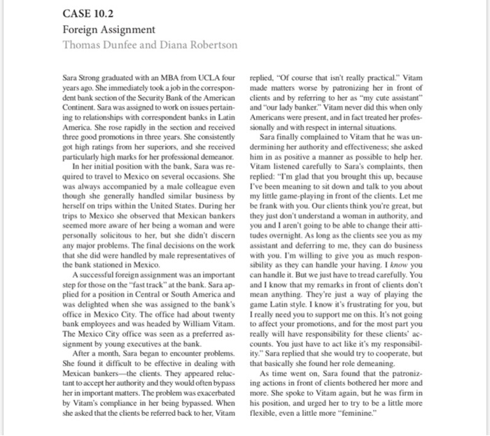 answer the questions CASE 10.2 Foreign Assignment