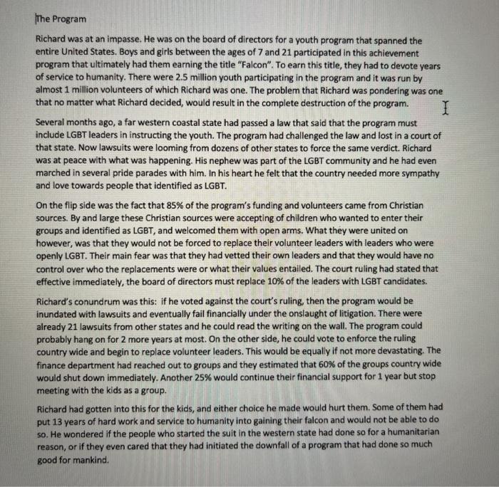 The Program Richard was at an impasse. He was on