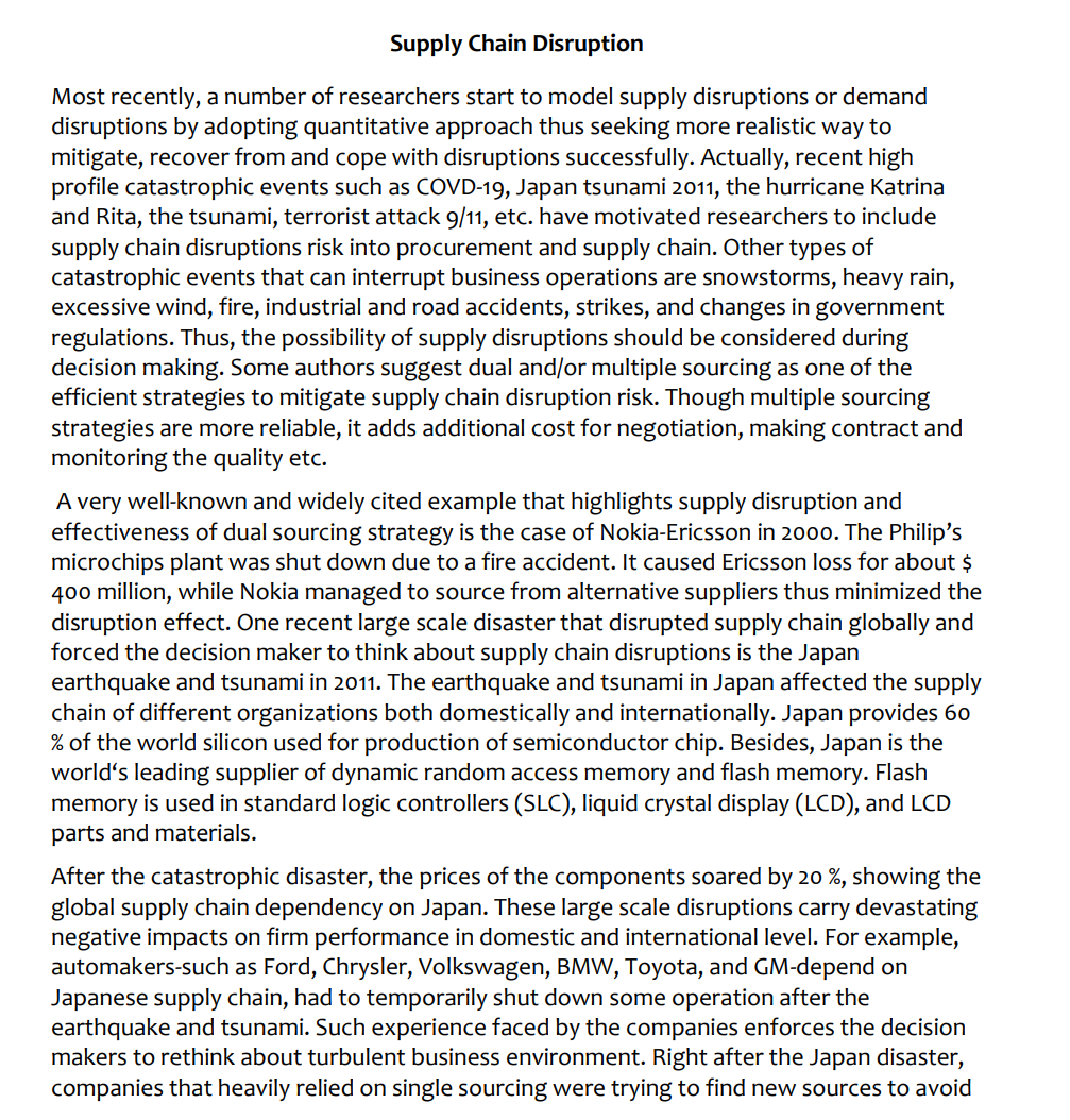 Supply Chain Disruption Most recently, a number
