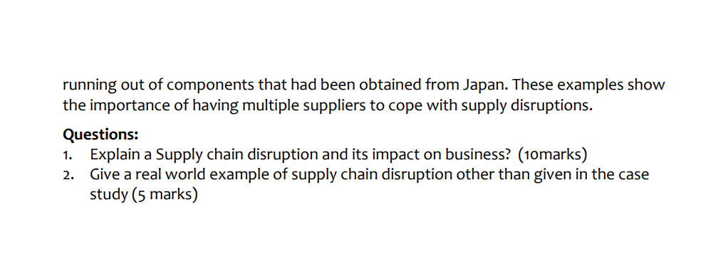 Supply Chain Disruption Most recently, a number
