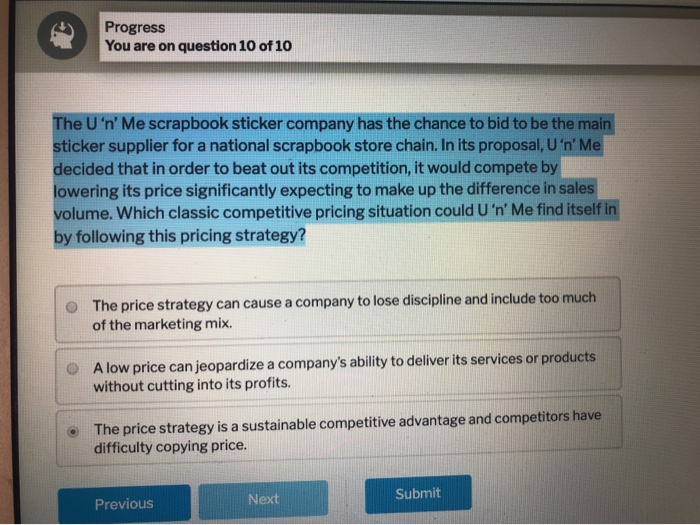 Progress You are on question 10 of 10 The U'n' Me