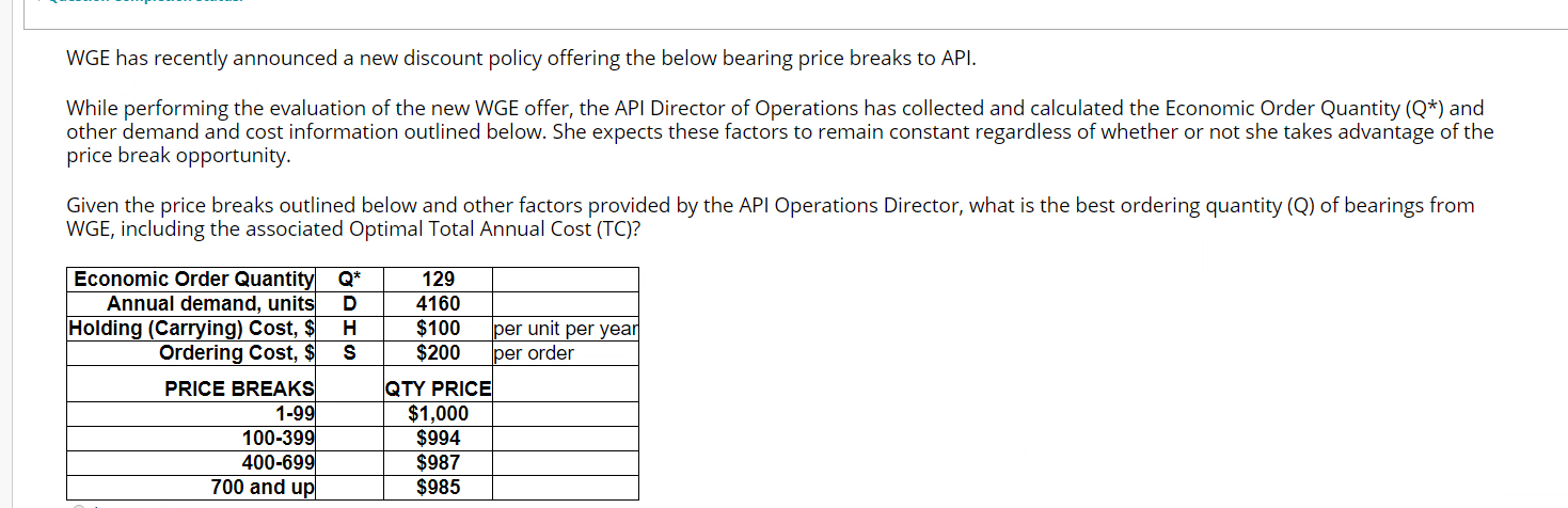 WGE has recently announced a new discount policy