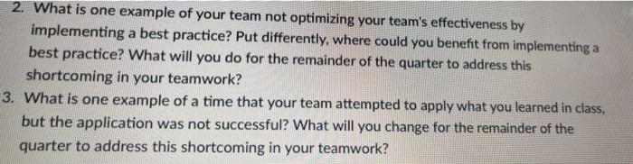 2. What is one example of your team not