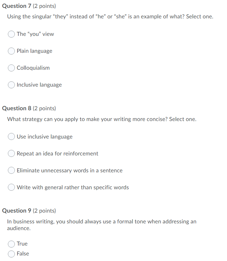 Question 7 (2 points) Using the singular "they