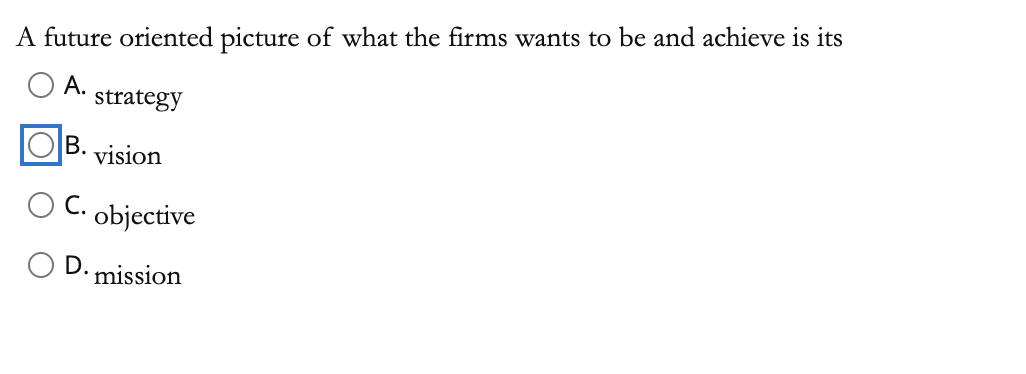 A future oriented picture of what the firms wants