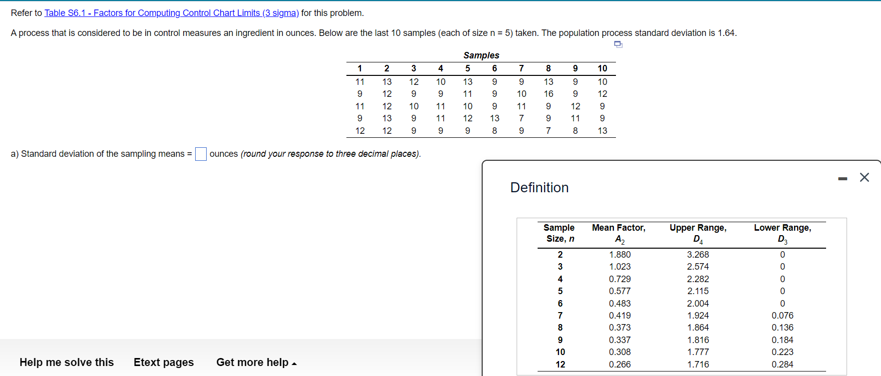 Refer to Table 56.1 - Factors for Computing