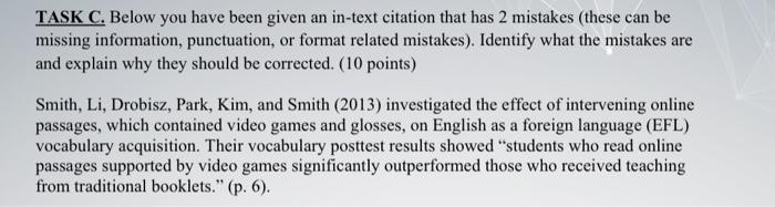 TASK C. Below you have been given an in-text