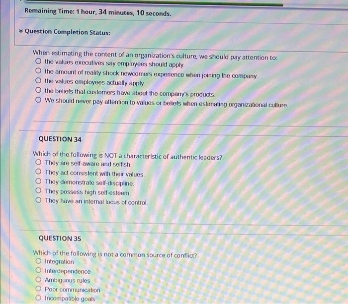 Remaining Time: 1 hour, 34 minutes, 10 seconds.