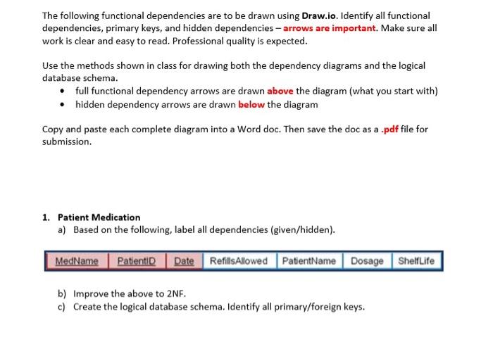 The following functional dependencies are to be
