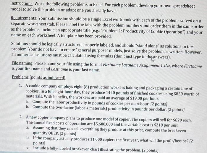 3 Instructions: Work the following problems in