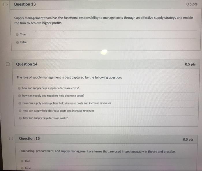 purchasing and supply management D Question 13