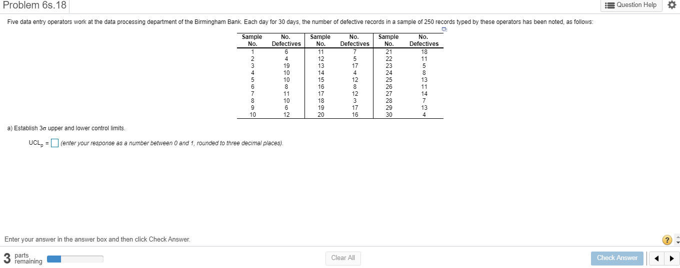 Problem 6s. 18 Question Help Five data entry