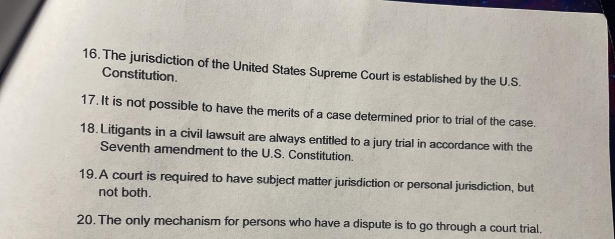 Please answer all questions, just give me True OR