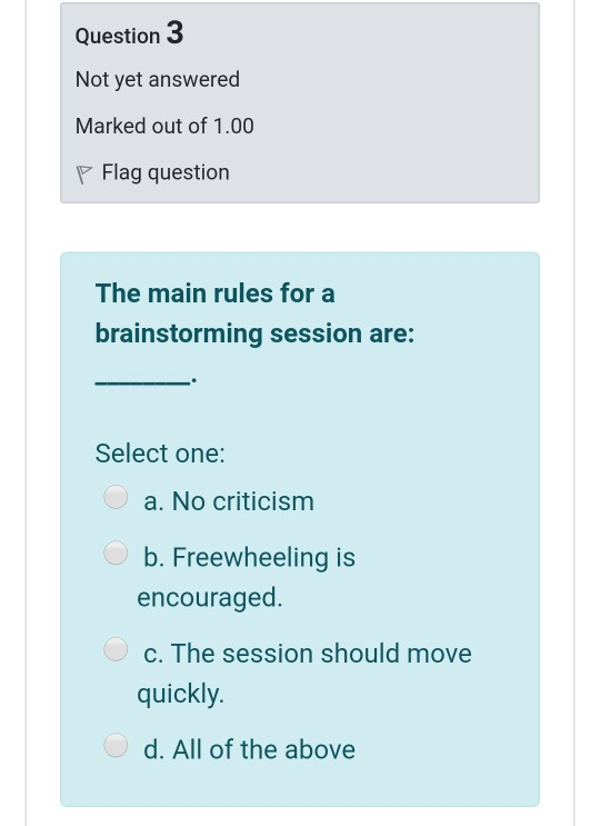 Question 1 Not yet answered Marked out of 1.00
